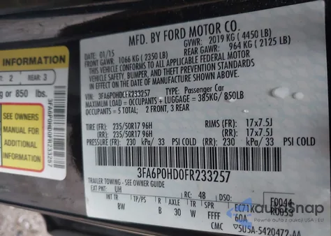 2015 Ford Fusion Se z USA, uszkodzony, nr VIN 3FA6P0HD0FR233257